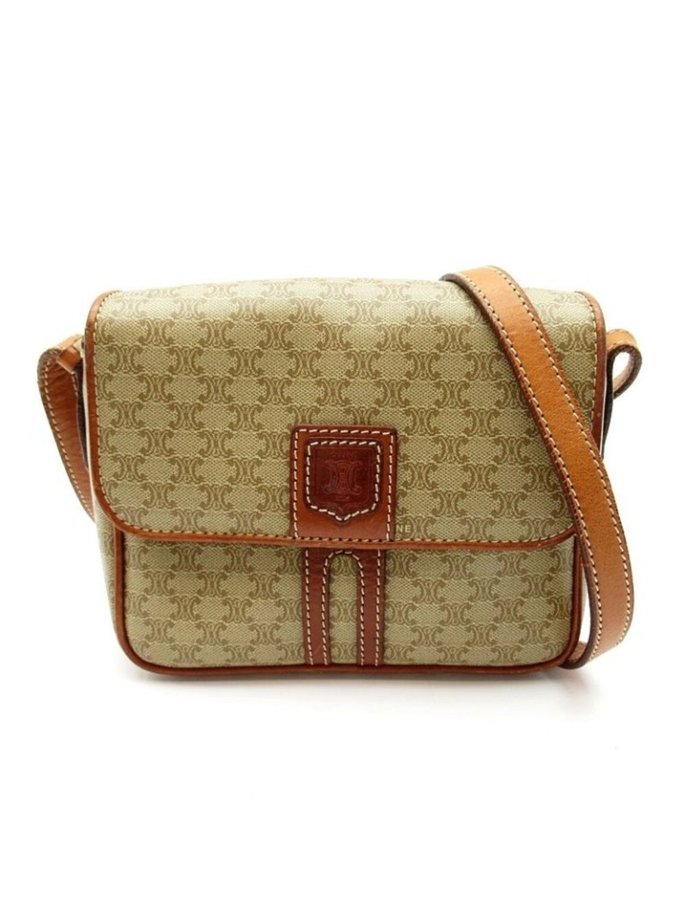 Celine Macadam Shoulder Bag Leather Beige